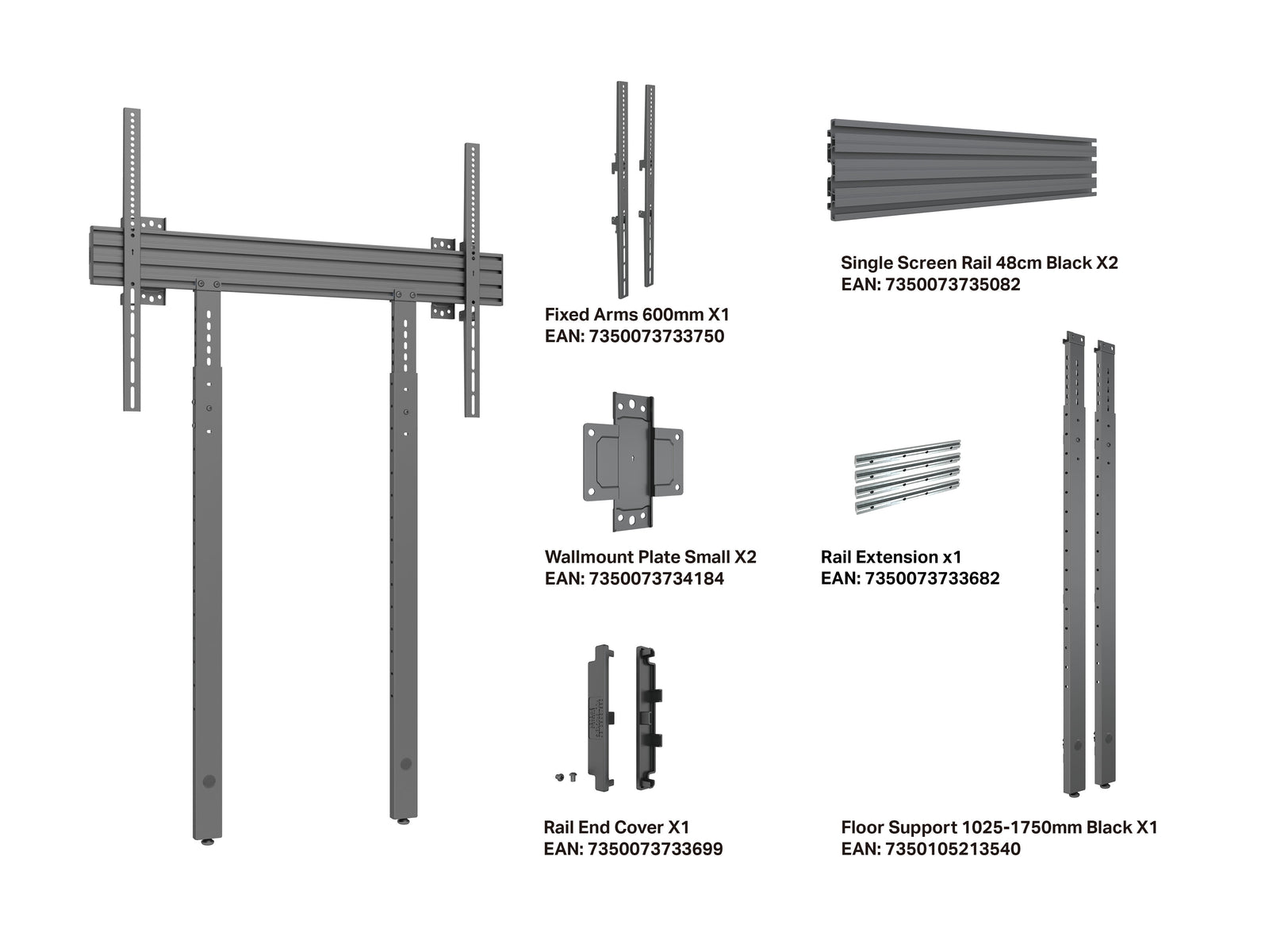 Multibrackets M Pro Wall Mount with Floor Support - Max VESA 900x600 | 7340234810802 Wall Mount Bracket Multibrackets