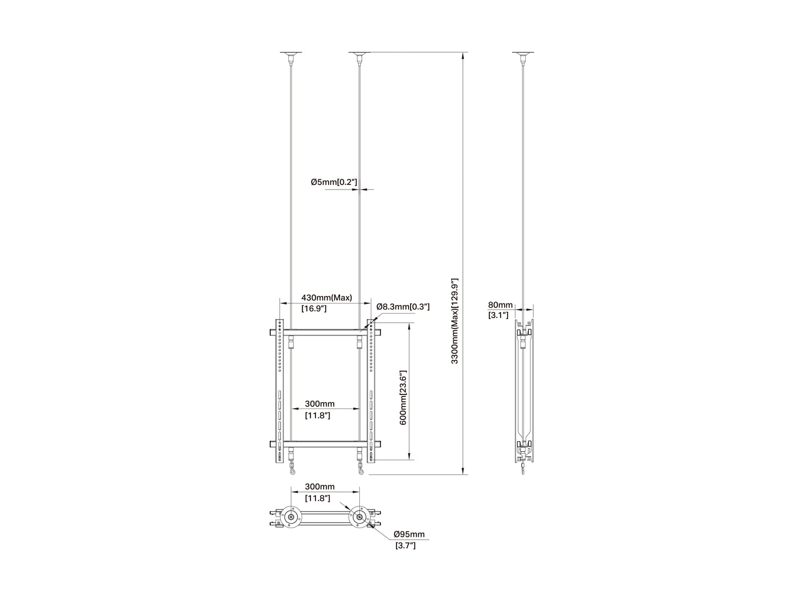 Multibrackets M Pro Wire Ceiling 3000 B2B Dual Screen Mount for 32"-65" Screens | 7350022739932 Ceiling Mount Bracket Multibrackets
