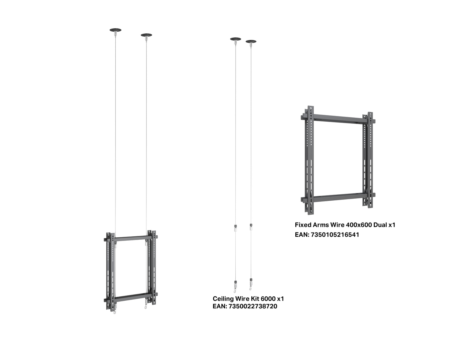 Multibrackets M Pro Wire Ceiling 6000 B2B Dual Screen Mount for 32"-65" Screens | 7350022739949 Ceiling Mount Bracket Multibrackets