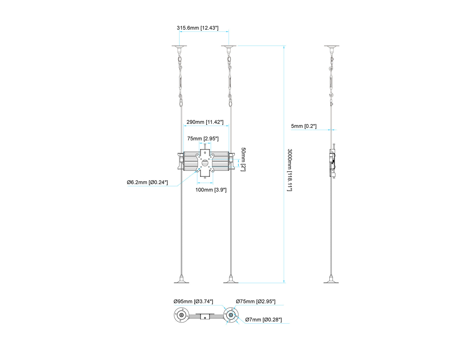 Multibrackets M Pro Wire MBC1U Floor to Ceiling Mount for 27"-32" Screens | 7340234811274 Floor to Ceiling Display Mount Multibrackets