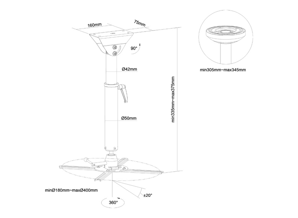 Multibrackets M Projector Mount HD 305-345mm | 7350073735211 Multibrackets Projector Mount Multibrackets