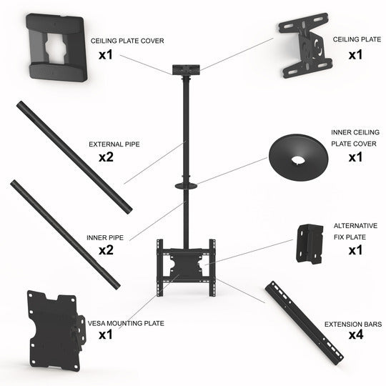 Multibrackets M Public Ceiling Mount Medium Single for 32"-65" Screens | 7350022735460 Ceiling Mount Bracket Multibrackets