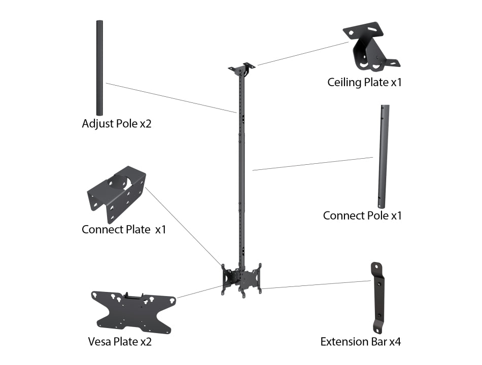 Multibrackets M Public Ceiling Mount Small Back to Back for 10"-32" Screens – Black | 7350073734740 Ceiling Mount Bracket Multibrackets