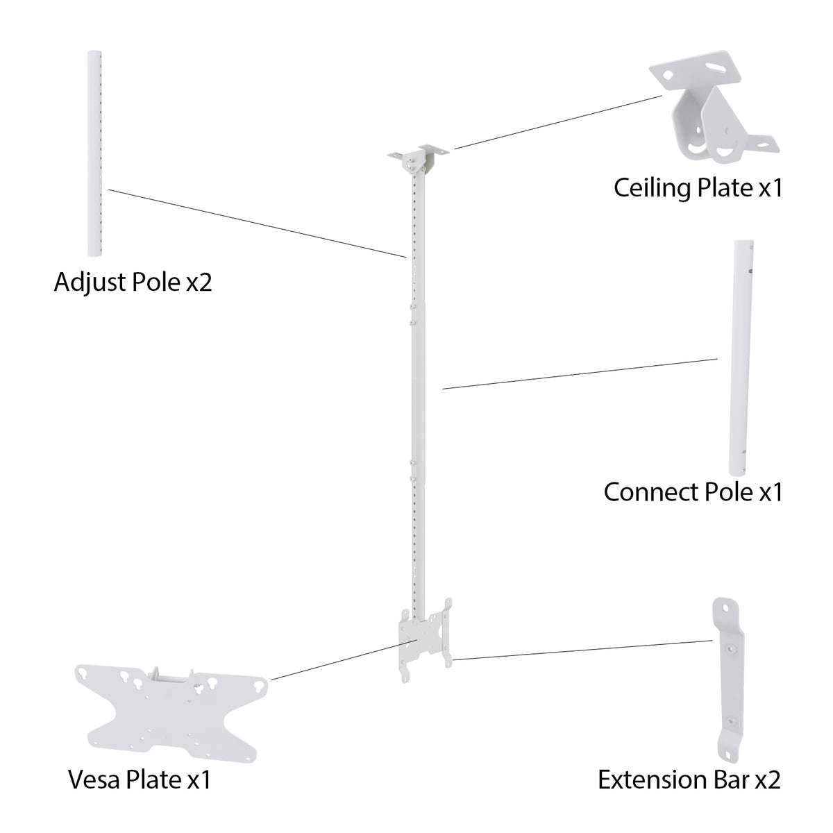 Multibrackets M Public Ceiling Mount Small Single for 10"-43" Screens – White | 7350073734757 Ceiling Mount Bracket Multibrackets