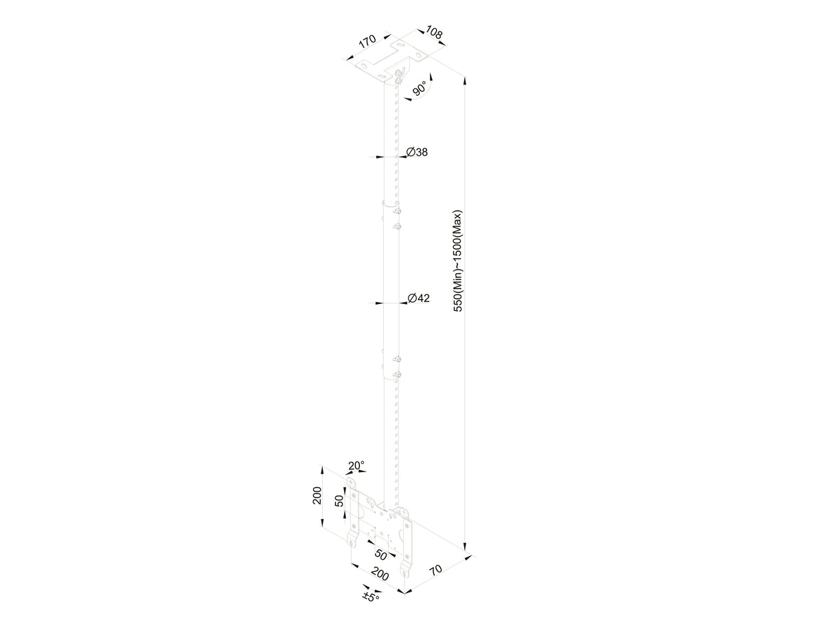Multibrackets M Public Ceiling Mount Small Single for 10"-43" Screens – White | 7350073734757 Ceiling Mount Bracket Multibrackets