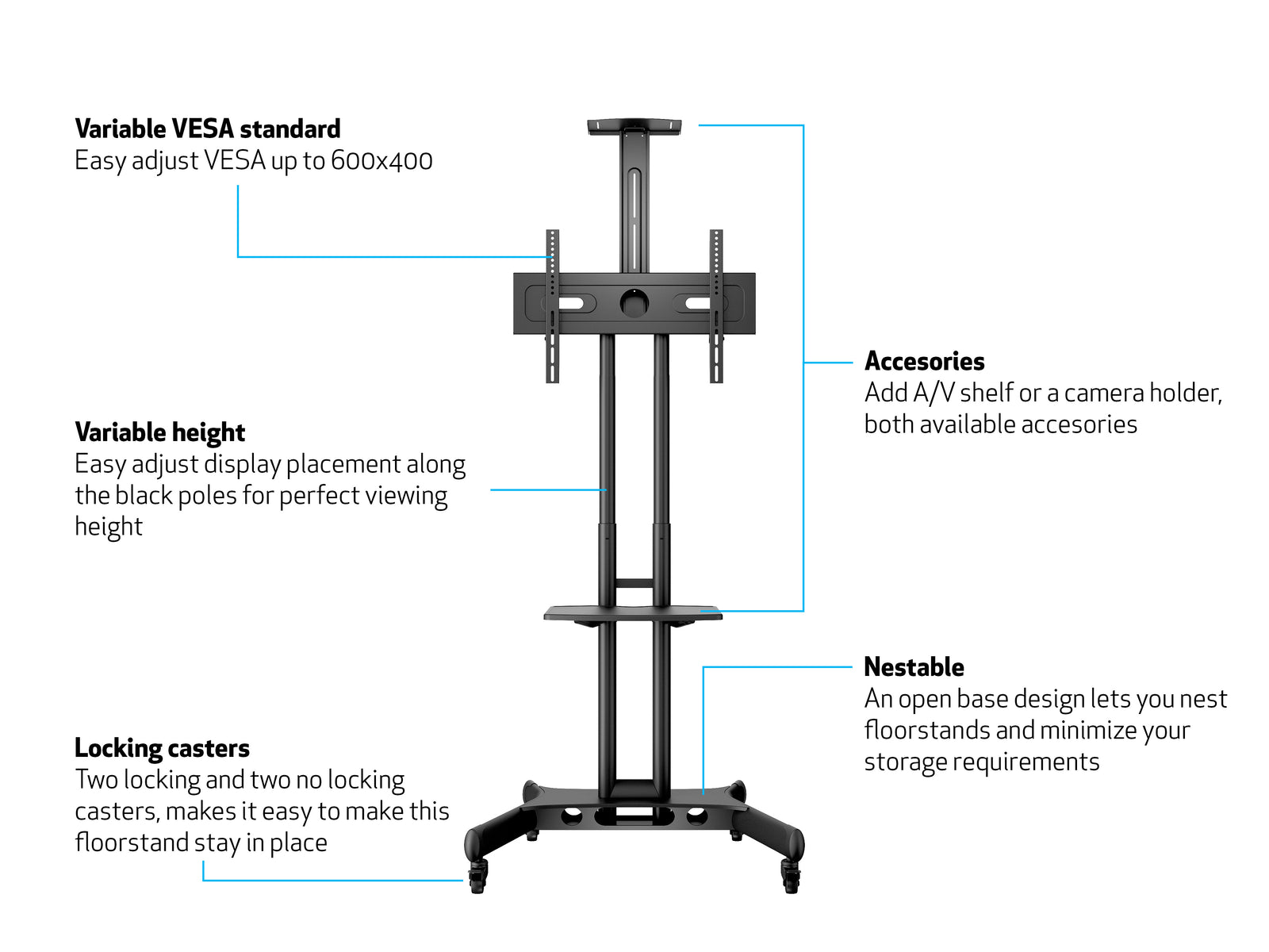Multibrackets M Public Floorstand Basic 150 Adjustable AV Equipment Shelf Black | 7350073732326
