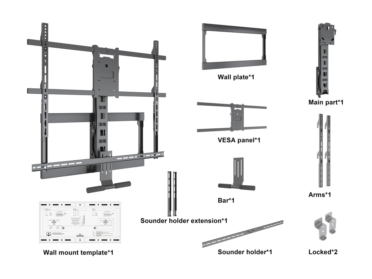 Multibrackets M Pull Down Full Motion Flexarm X-Large Wall Mount with Soundbar Holder for 55"–86" Screens | 7350105214301
