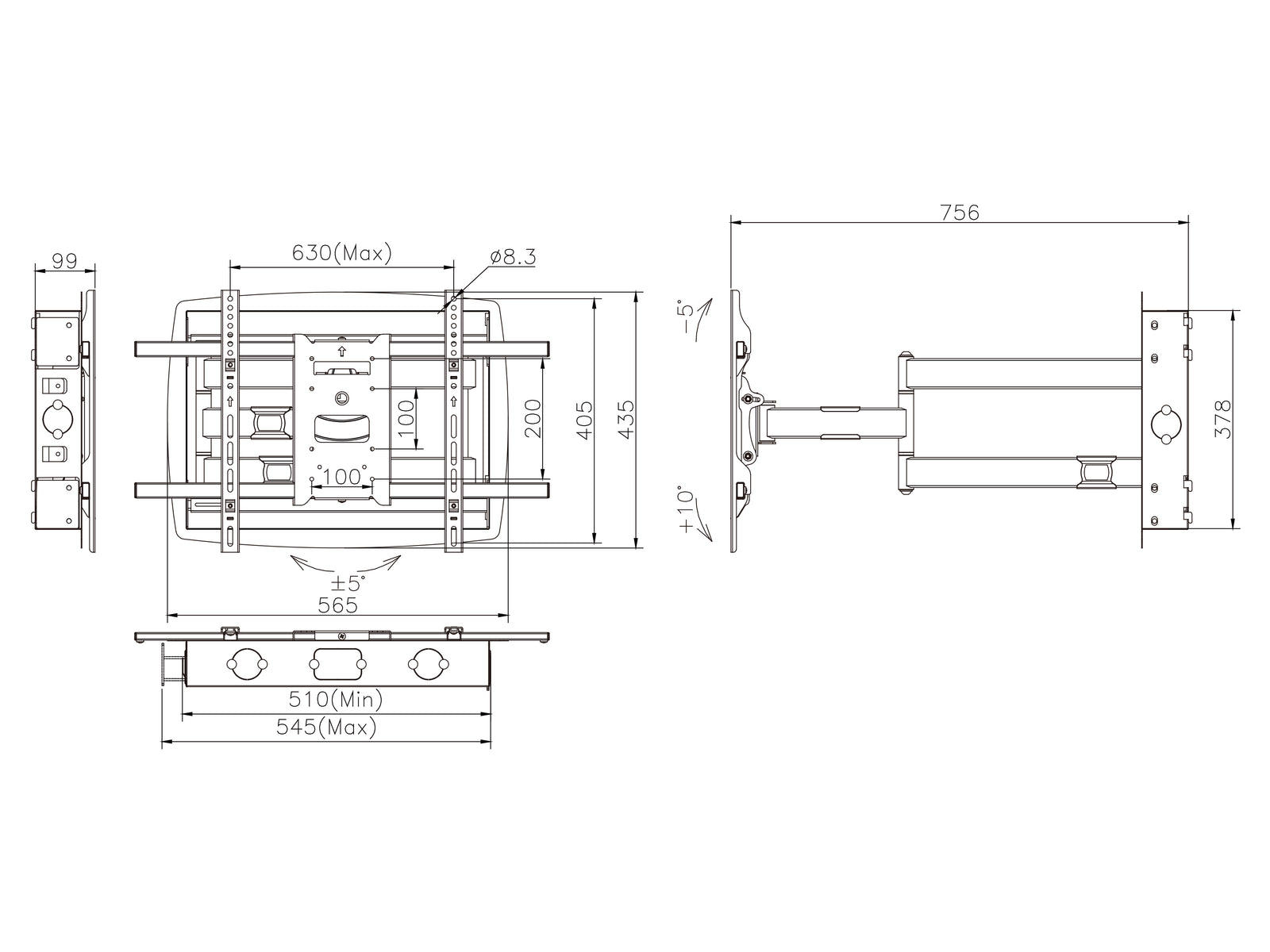 Multibrackets M Recessed Full Motion Flexarm Wall Mount 32"–80" Screens | 7350073736737