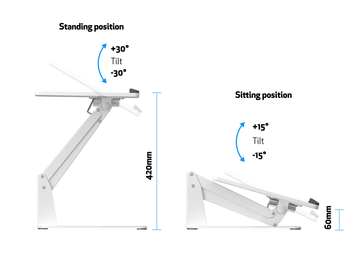 Multibrackets M Sit-Stand Height Adjustable Laptop Workstation - White | 7350073739141 Workstation Multibrackets