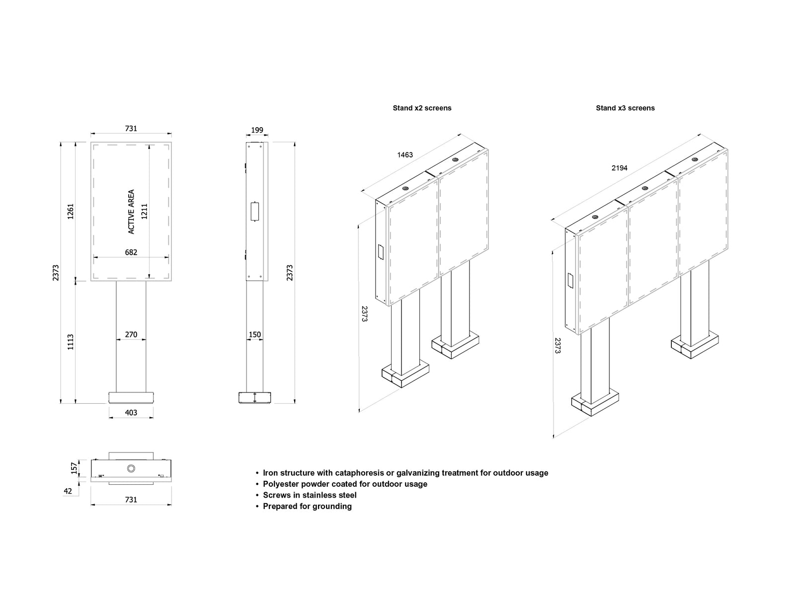 Multibrackets M Totem Pro Dual 55BDL60 – Dual 55" Outdoor Display Totem Wall Mount Bracket Multibrackets