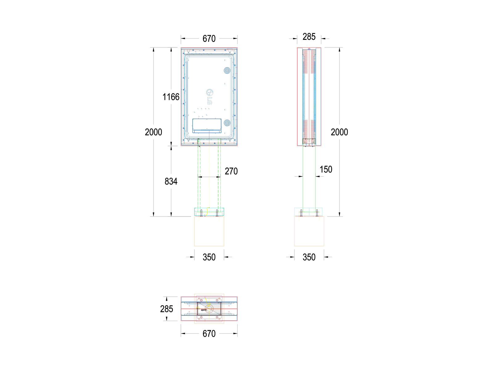 Multibrackets M Totem Pro Dual B2B 49XE4F-M – Dual 49" Outdoor Display Totem Wall Mount Bracket Multibrackets