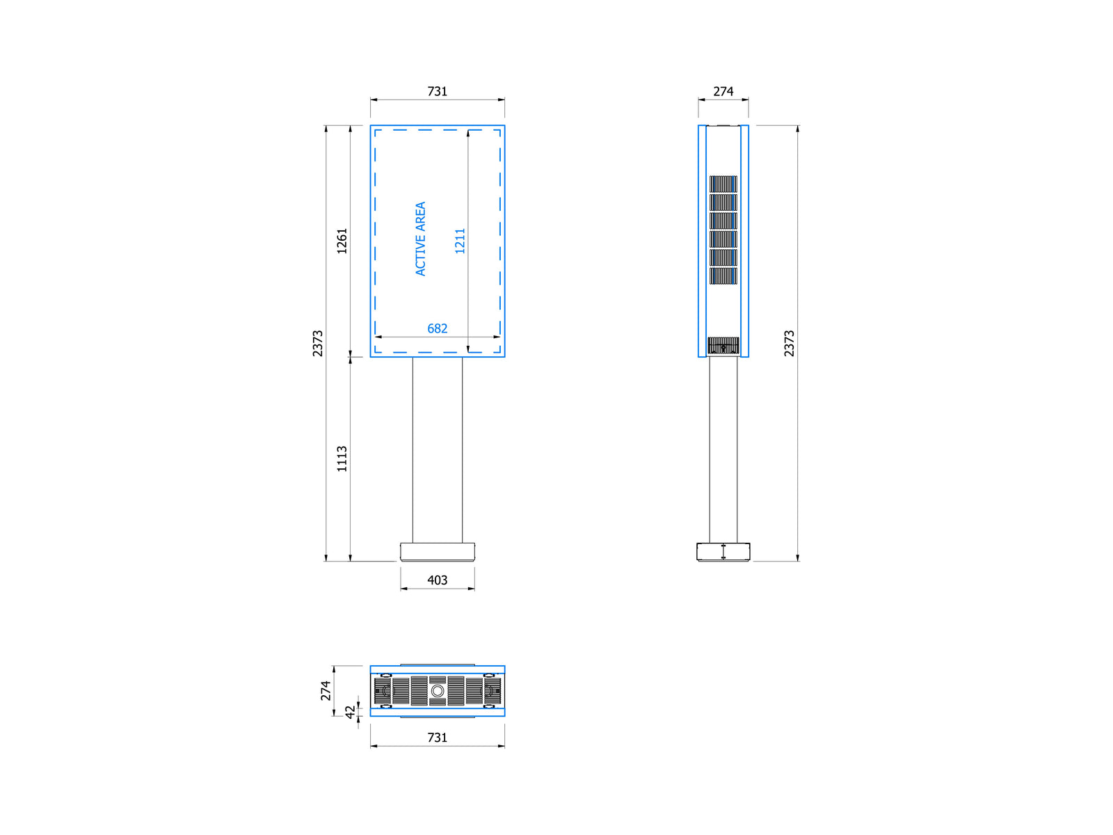Multibrackets M Totem Pro Dual B2B OH55 A-S/DX – Dual 55" Outdoor Display Totem Wall Mount Bracket Multibrackets