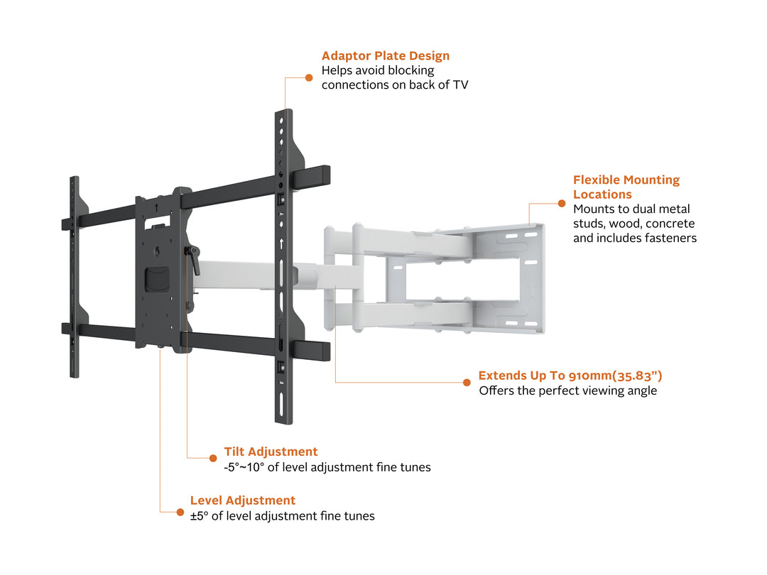 Multibrackets M Universal Long Reach Dual Arm TV Wall Mount - 50" to 86" Screen Wall Mount Bracket Multibrackets