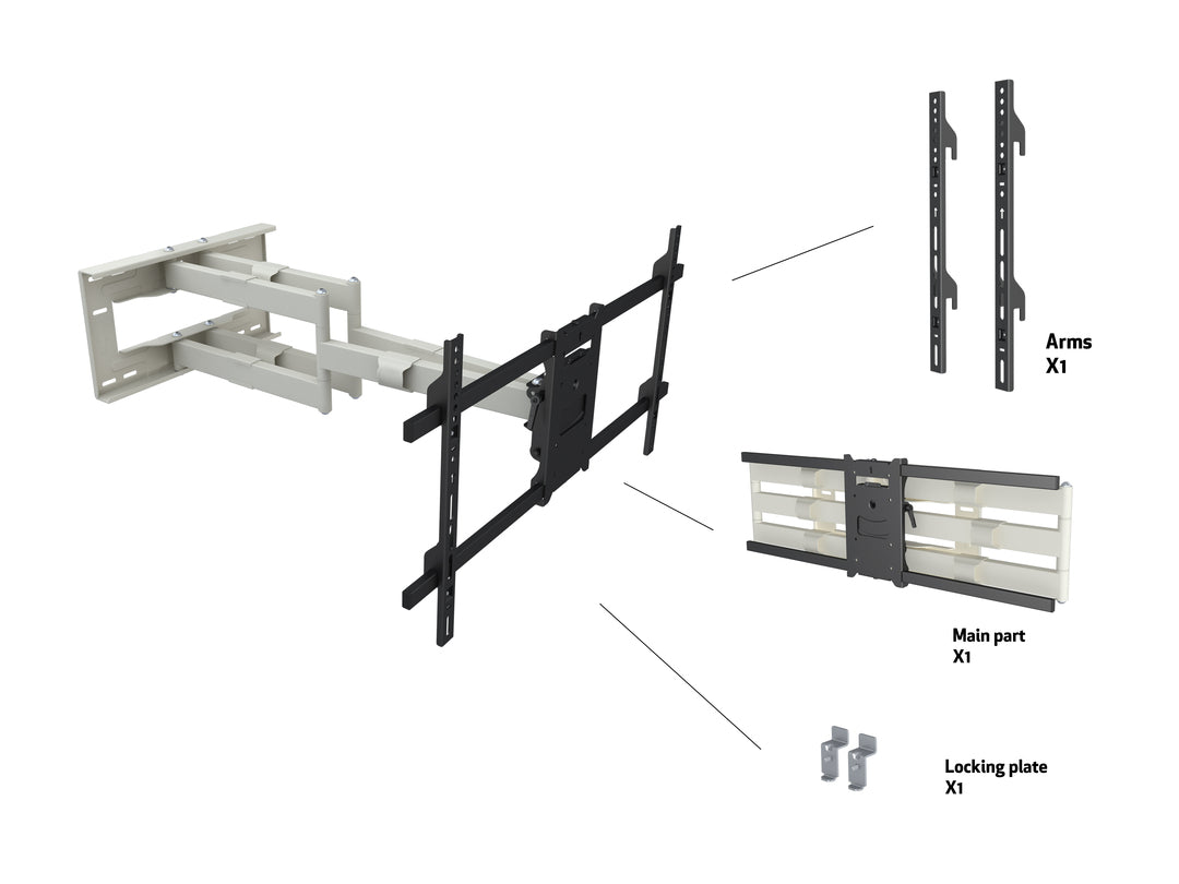 Multibrackets M Universal Long Reach Dual Arm TV Wall Mount - 50" to 86" Screen Wall Mount Bracket Multibrackets
