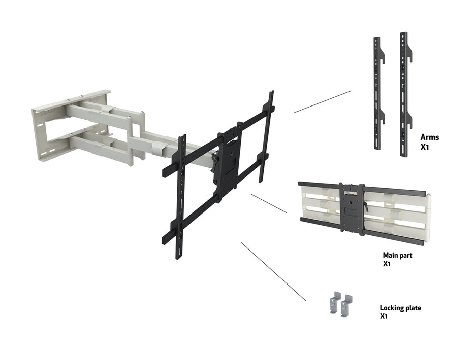 Multibrackets M Universal Long Reach Dual Arm TV Wall Mount - 50" to 86" Screen Wall Mount Bracket Multibrackets