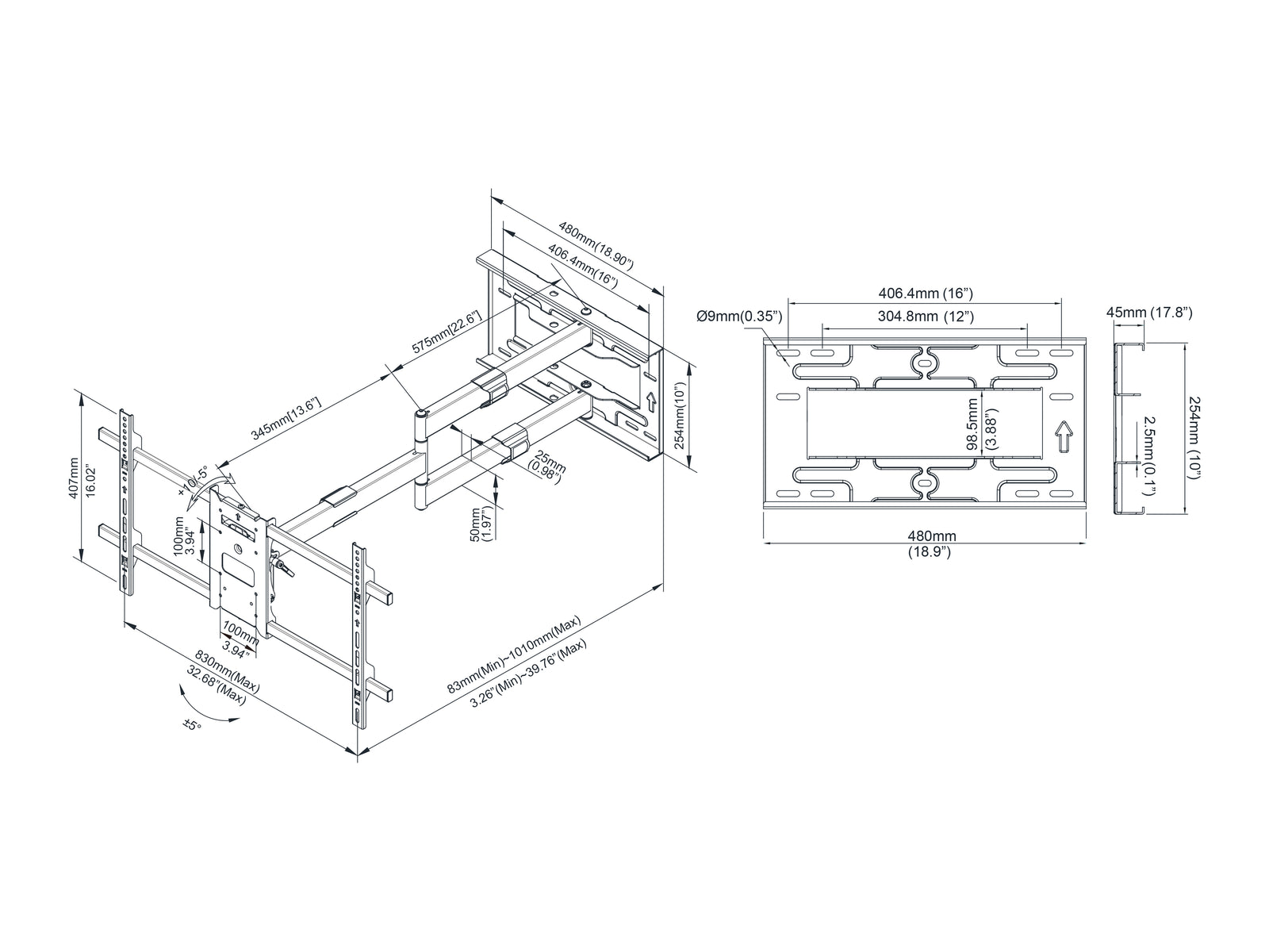 Multibrackets M Universal Long Reach Full Motion Wall Mount 42"–75" Screens | 7350073736539