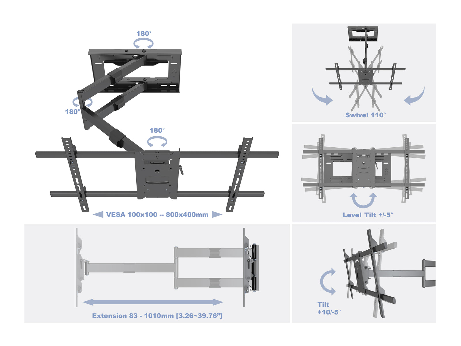 Multibrackets M Universal Long Reach Full Motion Wall Mount 42"–75" Screens | 7350073736539