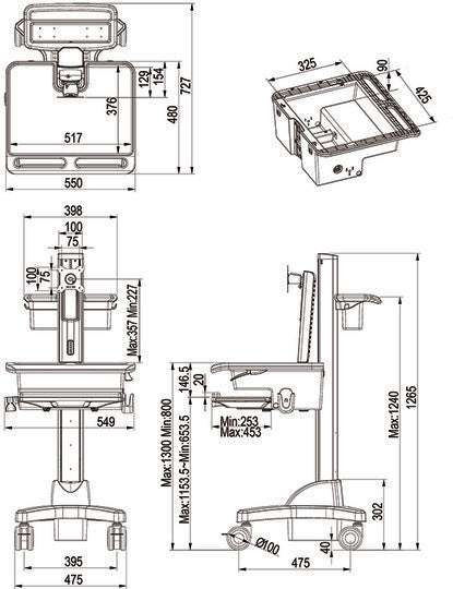 Multibrackets M Universal Workstation Cart DT for Screens up to 27" - Silver & White | 7350073730773 Workstation Cart Multibrackets