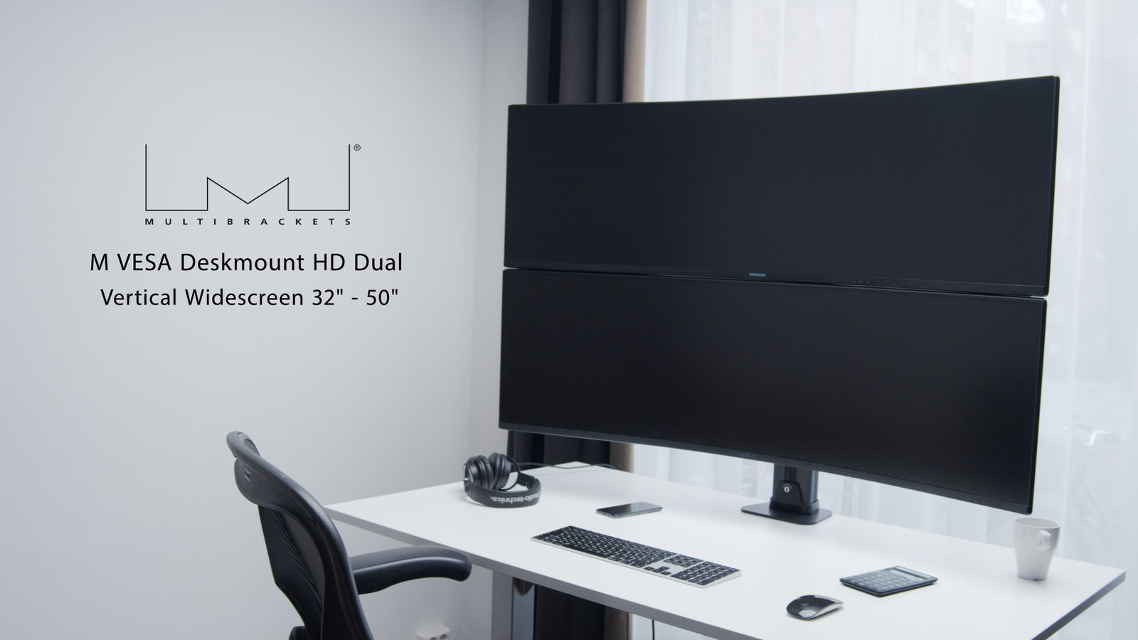 Multibrackets M VESA Deskmount HD Dual Vertical Monitor Arm for 32"–57" Ultrawide Monitors | 7350105210556