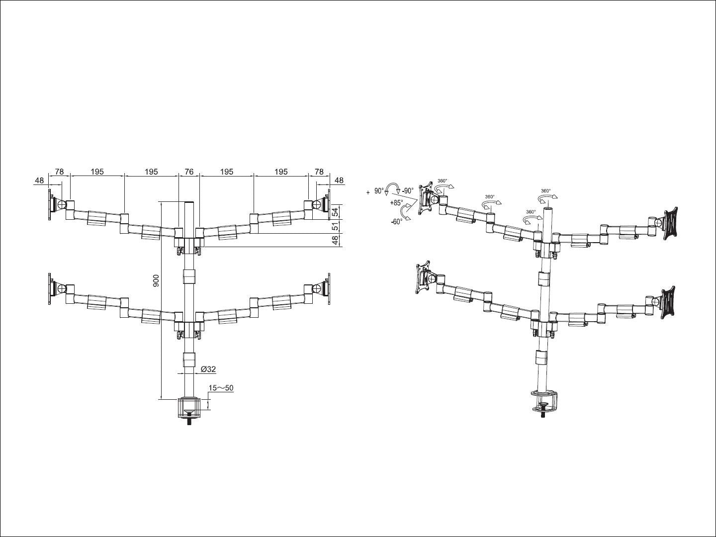 Multibrackets M VESA Deskmount Officeline Quad Monitor Arm for 15"–30" Monitors | 7350073735587