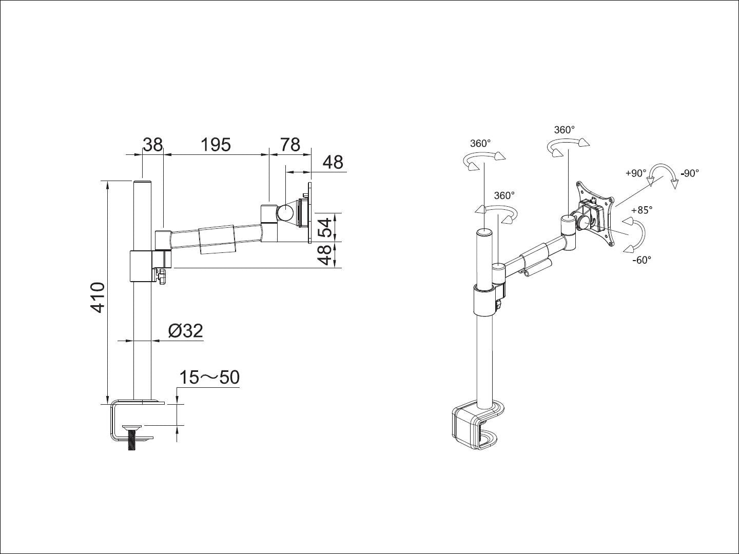 Multibrackets M VESA Deskmount Officeline Single Monitor Arm for 15"–30" Monitors | 7350073735167