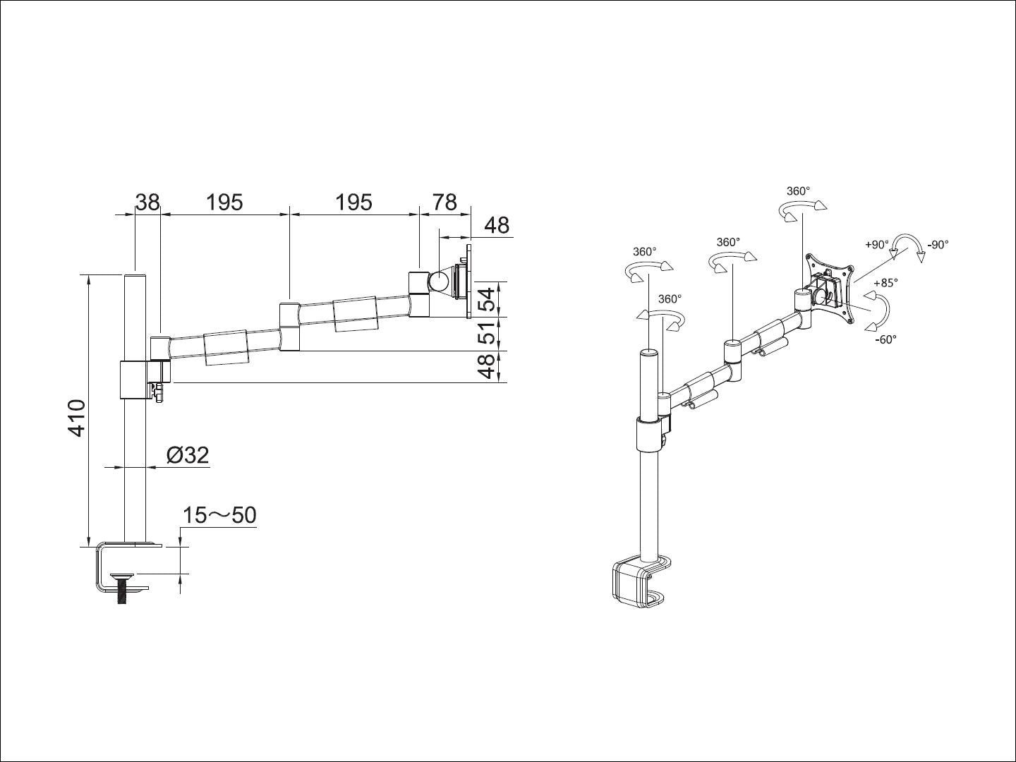 Multibrackets M VESA Deskmount Officeline Single Monitor Arm for 15"–30" Monitors | 7350073735174