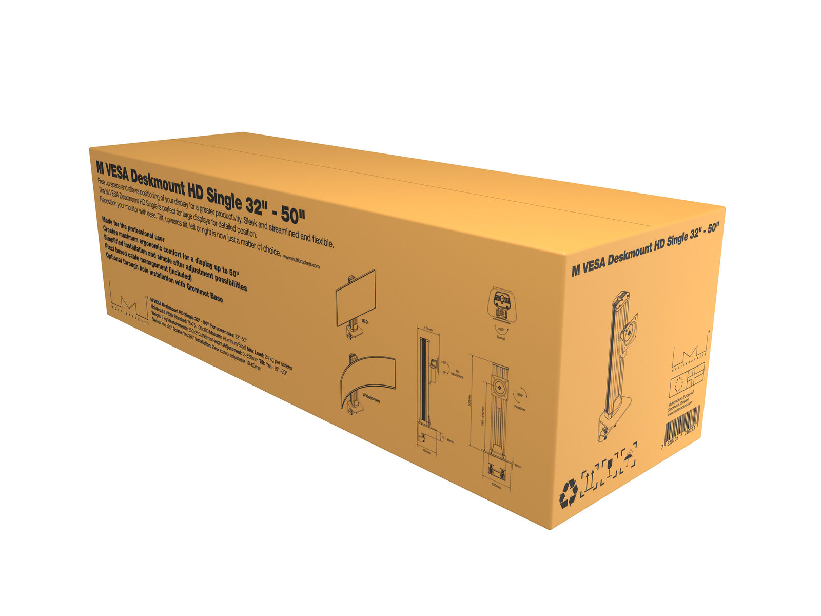 Multibrackets M VESA Deskmount Single Vertical Monitor Arm for 32"–57" Ultrawide Monitors | 7350105210723