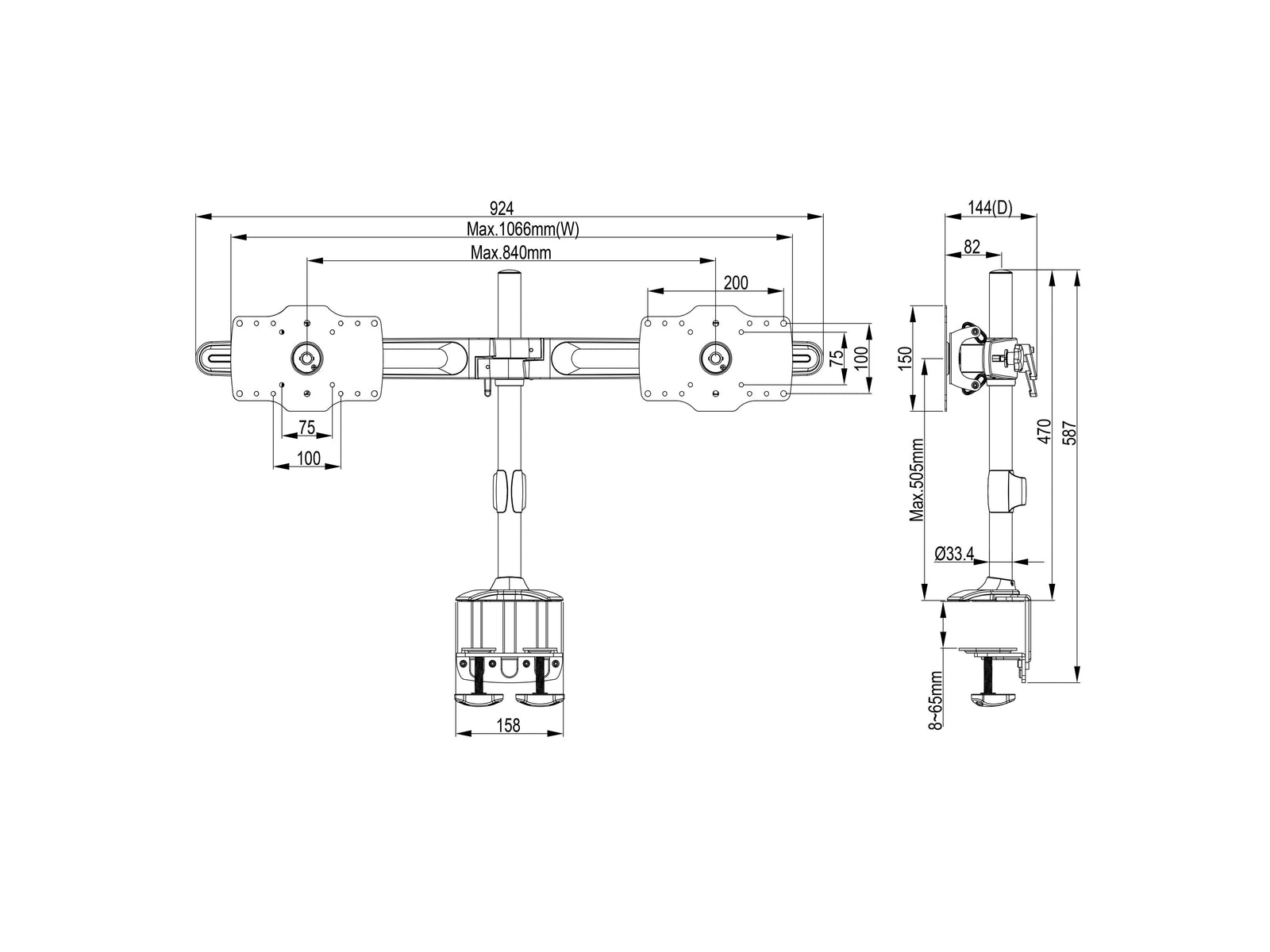 Multibrackets M VESA Dual Desk Clamp Monitor Mount for 24"–34" Monitors | 7350105210365