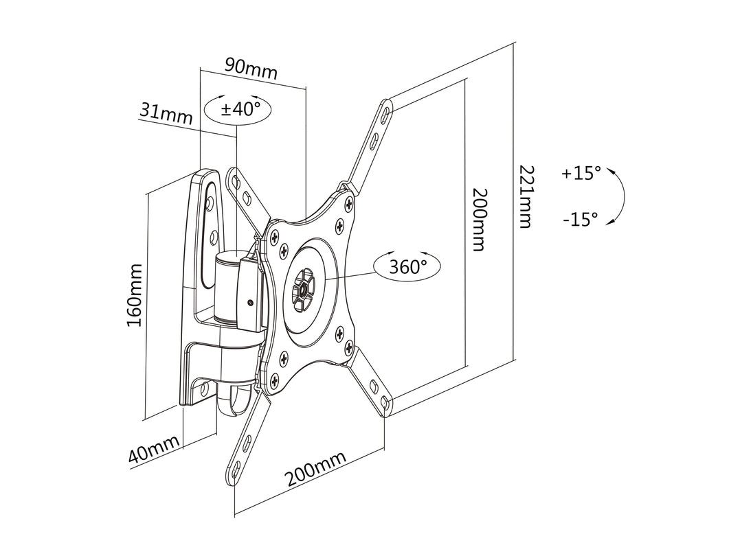 Multibrackets M VESA Flexarm 360 I Full Motion Wall Mount for 15"–32" Screens | 7350022733244 Wall Mount Bracket Multibrackets