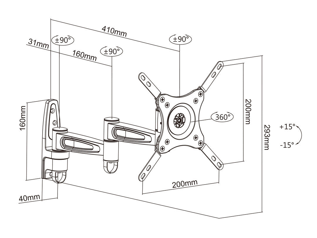Multibrackets M VESA Flexarm 360 III Extended Full Motion Wall Mount for 15"–32" Screens | 7350022733299 Wall Mount Bracket Multibrackets