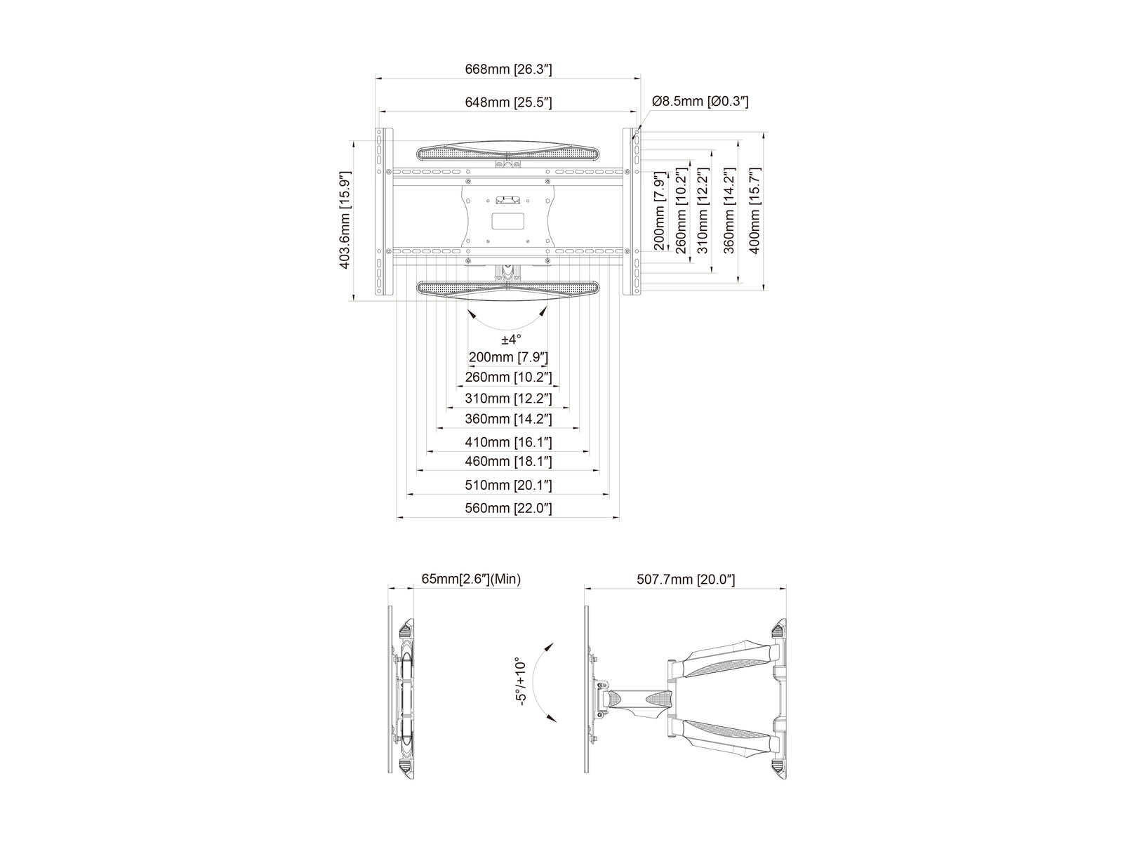 Multibrackets M VESA Flexarm Full Motion Portrait Wall Mount for 32"–55" Screens | 7350105212307 Wall Mount Bracket Multibrackets