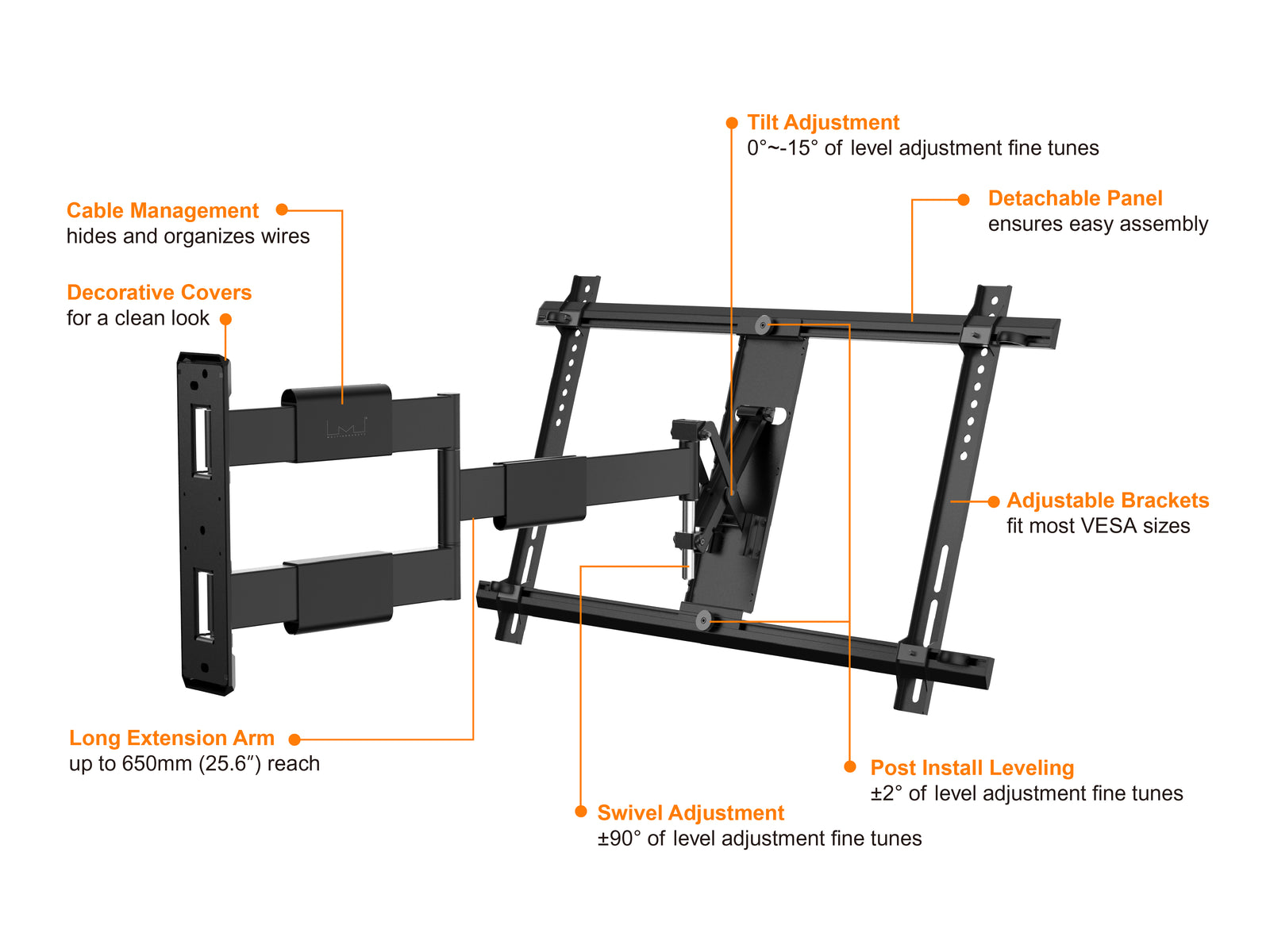 Multibrackets M VESA Flexarm Thin Large Full Motion Wall Mount for 37"–65" Screens | 7350105210143