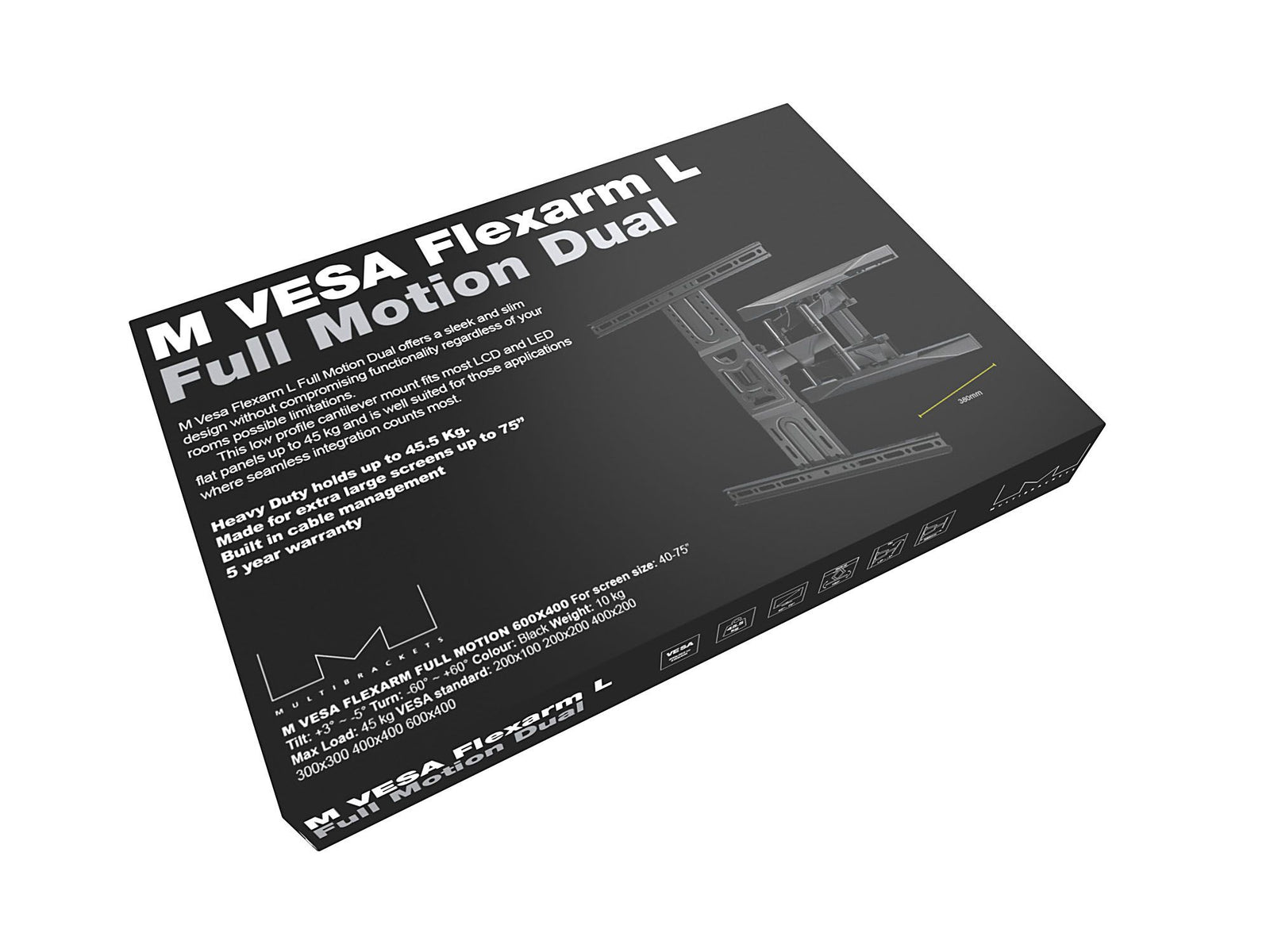 Multibrackets M VESA Flexarm XL Dual Full Motion Wall Mount for 40"–75" Screens | 7350105210402