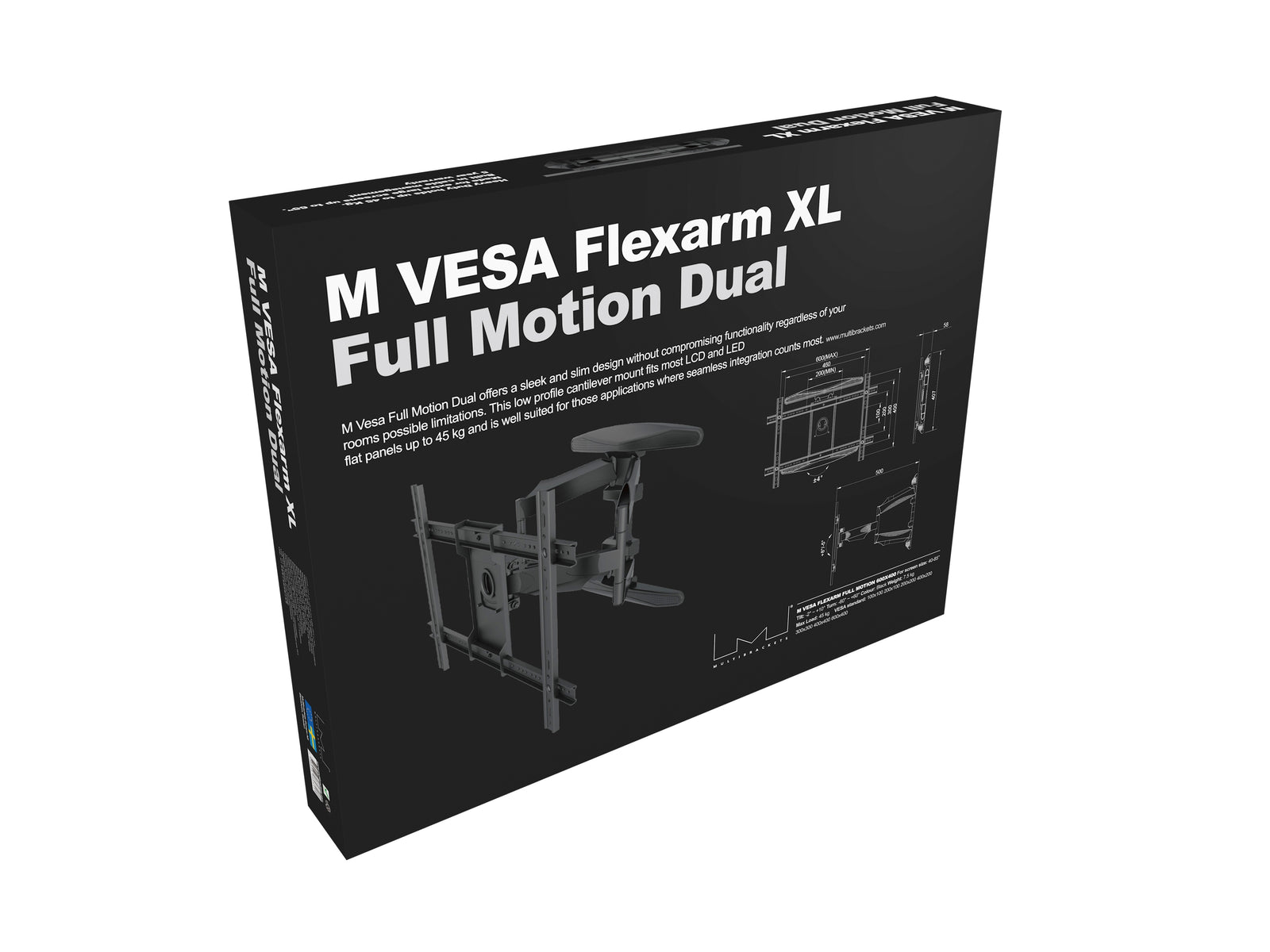 Multibrackets M VESA Flexarm XL Dual Full Motion Wall Mount for 40"–86" Screens | 7350073736317