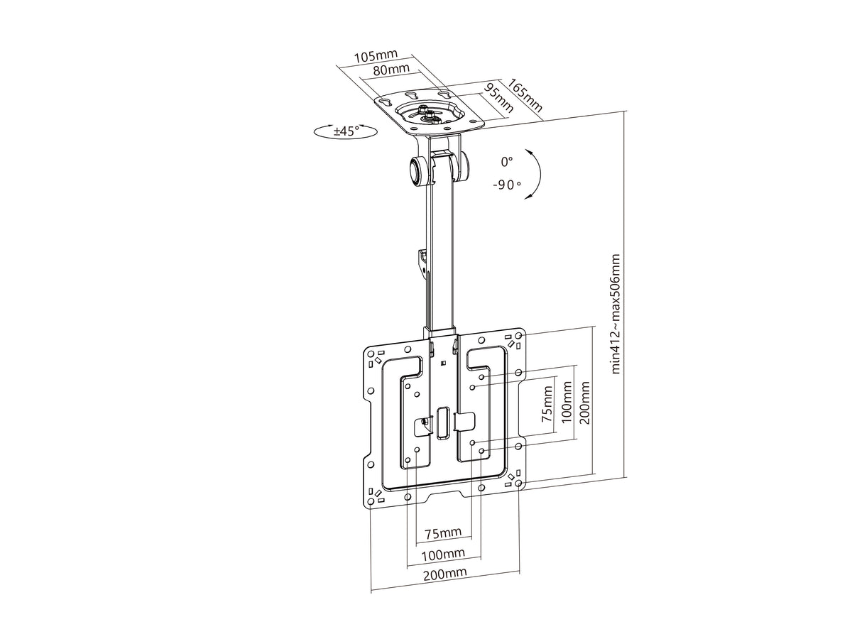 Multibrackets M VESA Flip Down Large Mount for 23"-55" Screens – Black | 7350105213090 Ceiling Mount Bracket Multibrackets