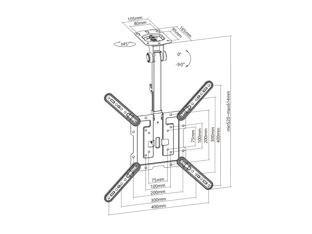 Multibrackets M VESA Flip Down Large Mount for 23"-55" Screens – Black | 7350105213090 Ceiling Mount Bracket Multibrackets