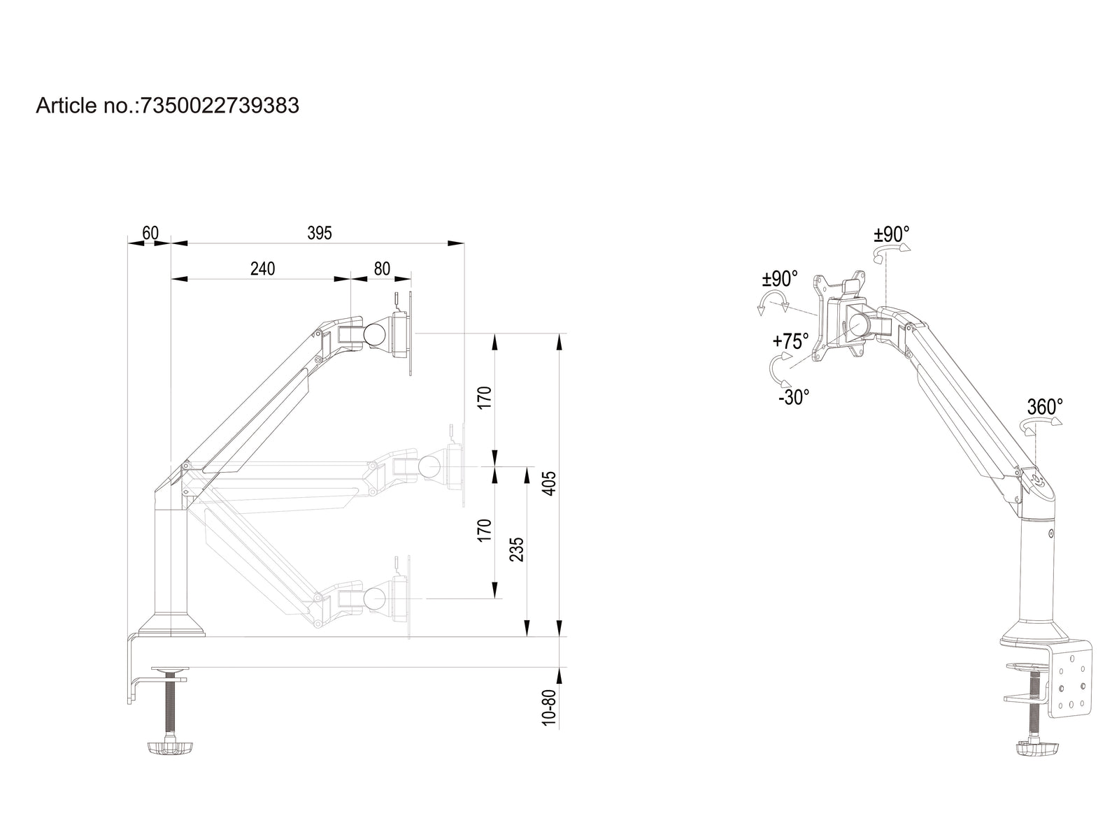 Multibrackets M VESA Gas Lift Arm Basic Monitor Mount for 15"–34" Monitors | 7350022739383