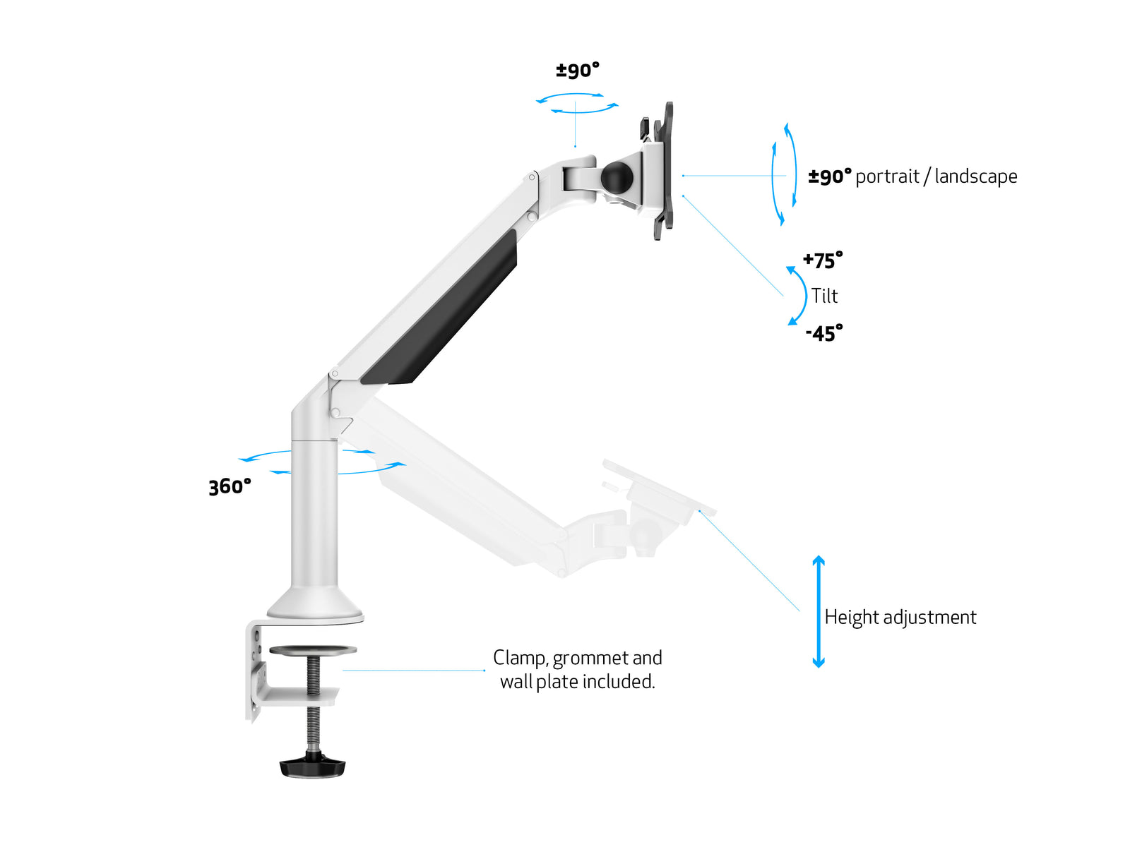 Multibrackets M VESA Gas Lift Arm Basic Monitor Mount for 15"–34" Monitors | 7350022739383