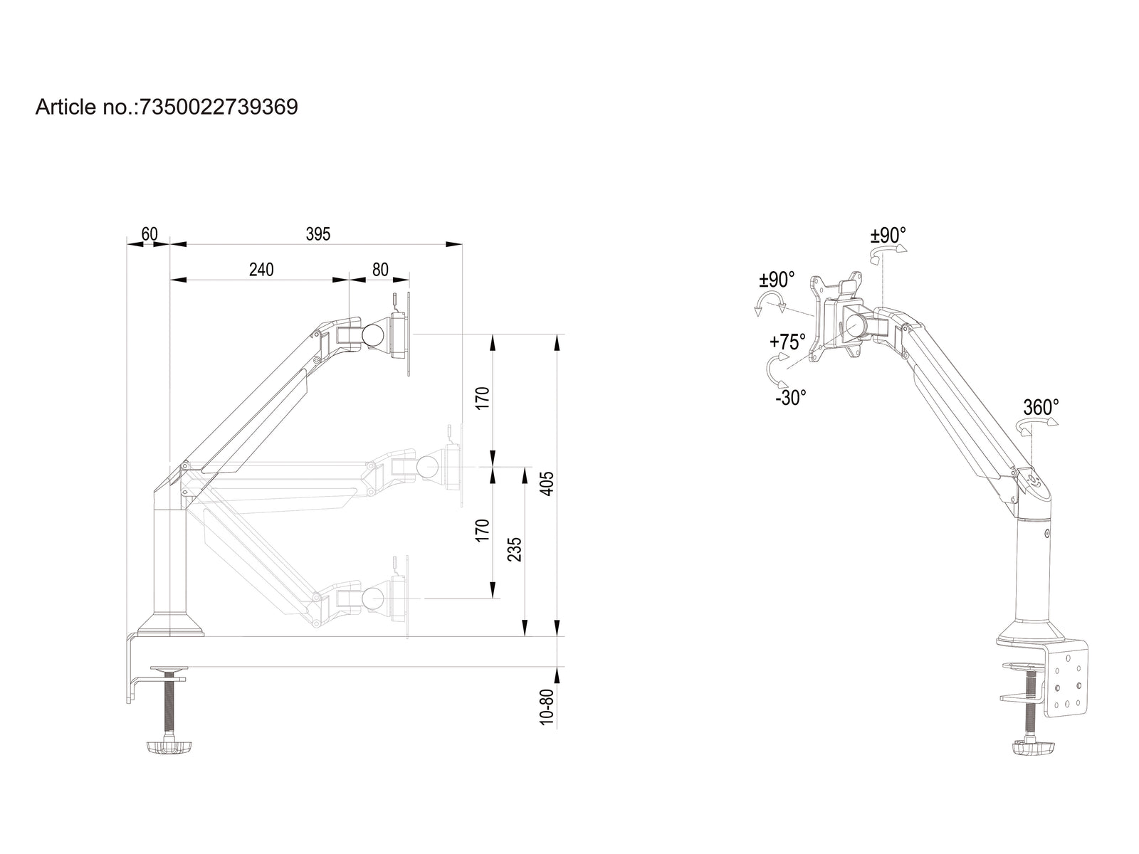 Multibrackets M VESA Gas Lift Arm Basic Monitor Mount for 15"–34" Monitors | 7350073732432