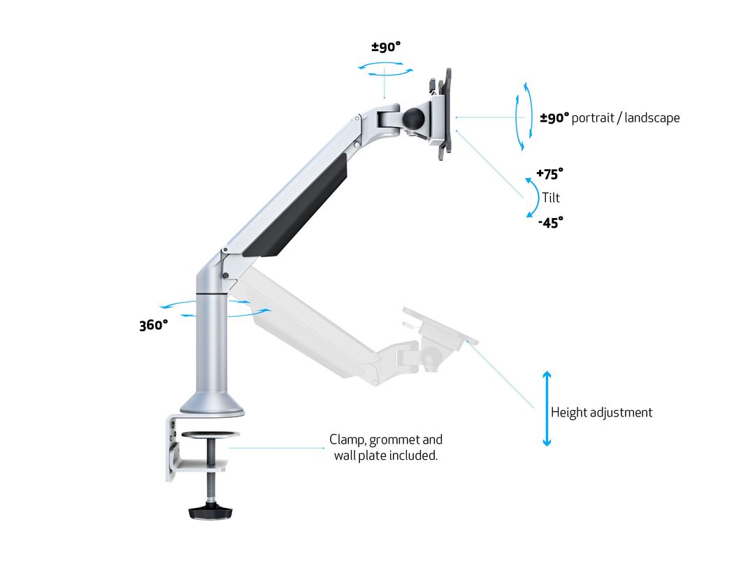 Multibrackets M VESA Gas Lift Arm Monitor Mount for 15"–34" Monitors | 7350022739376