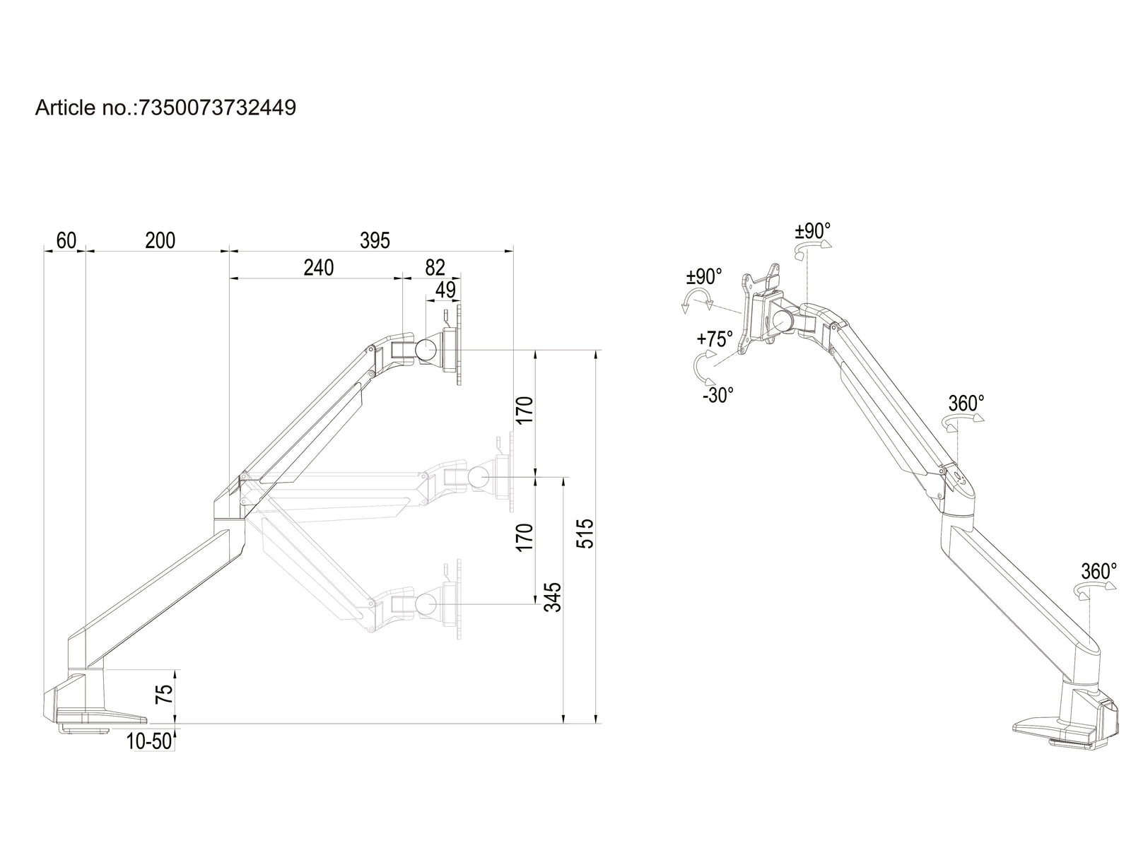 Multibrackets M VESA Gas Lift Arm Single HD Monitor Mount for 15"–34" Monitors | 7350073732449