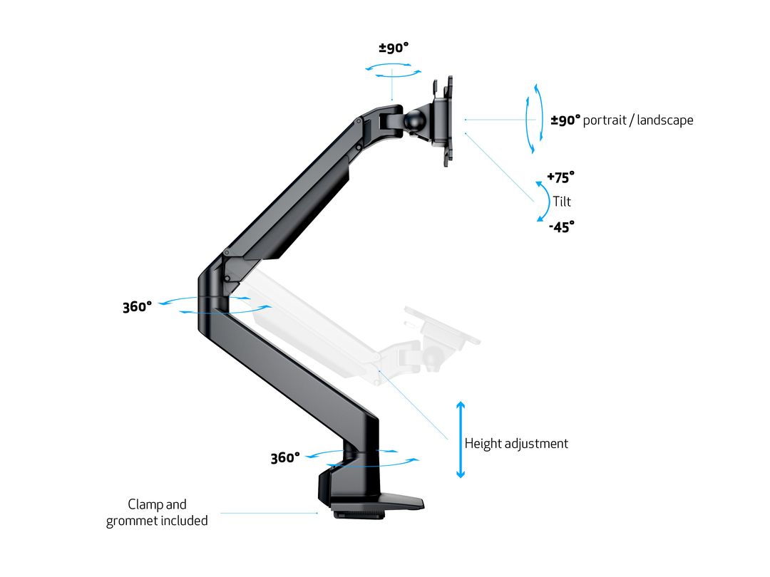 Multibrackets M VESA Gas Lift Arm Single Monitor Mount for 15"–34" Monitors | 7350022737174