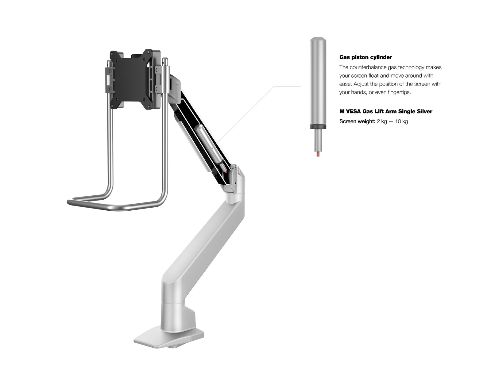 Multibrackets M VESA Gas Lift Arm Single Monitor Mount with Handle for 15"–34" Monitors | 7350105212598