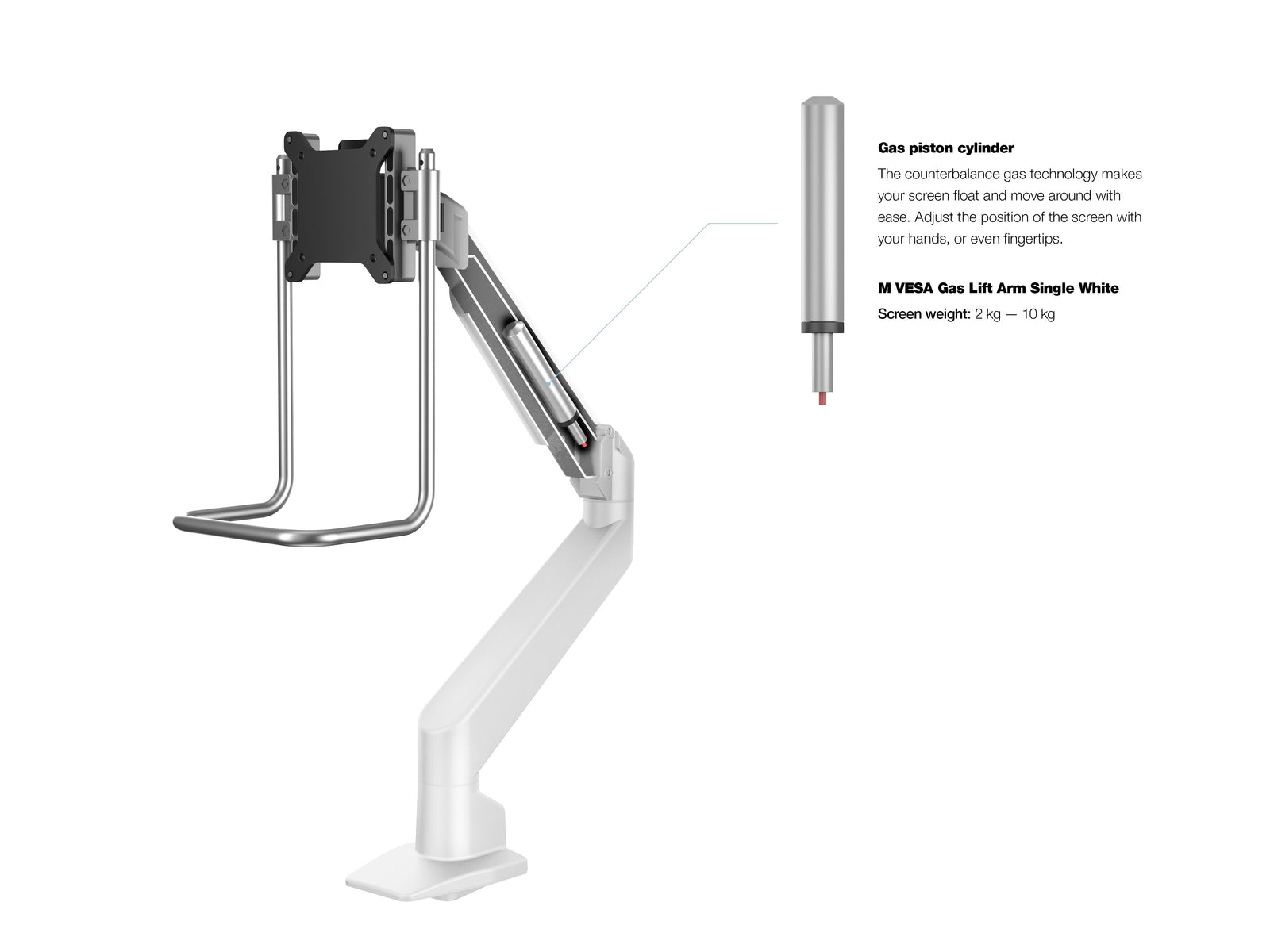Multibrackets M VESA Gas Lift Arm Single Monitor Mount with Handle for 15"–34" Monitors | 7350105212604