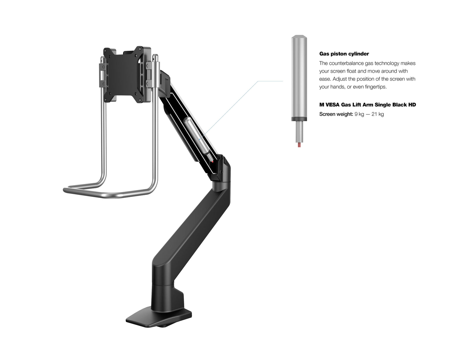 Multibrackets M VESA Gas Lift Arm Single Monitor Mount with Handle for 15"–34" Monitors | 7350105212611