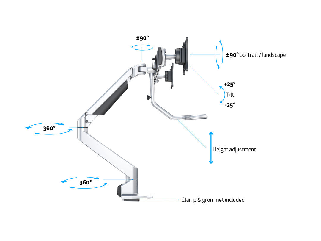 Multibrackets M VESA Gas Lift Dual Monitor Arm with Duo Crossbar for 15"–28" Monitors | 7350073736362