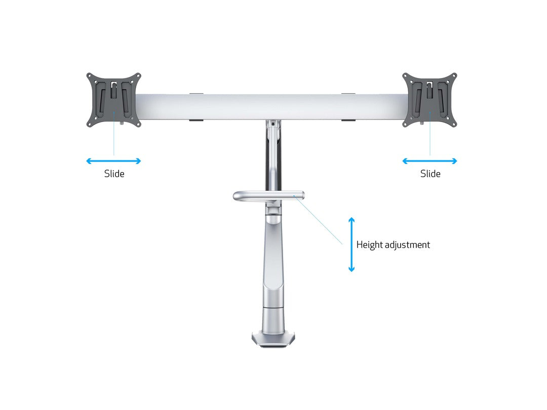 Multibrackets M VESA Gas Lift Dual Monitor Arm with Duo Crossbar for 15"–28" Monitors | 7350073736362