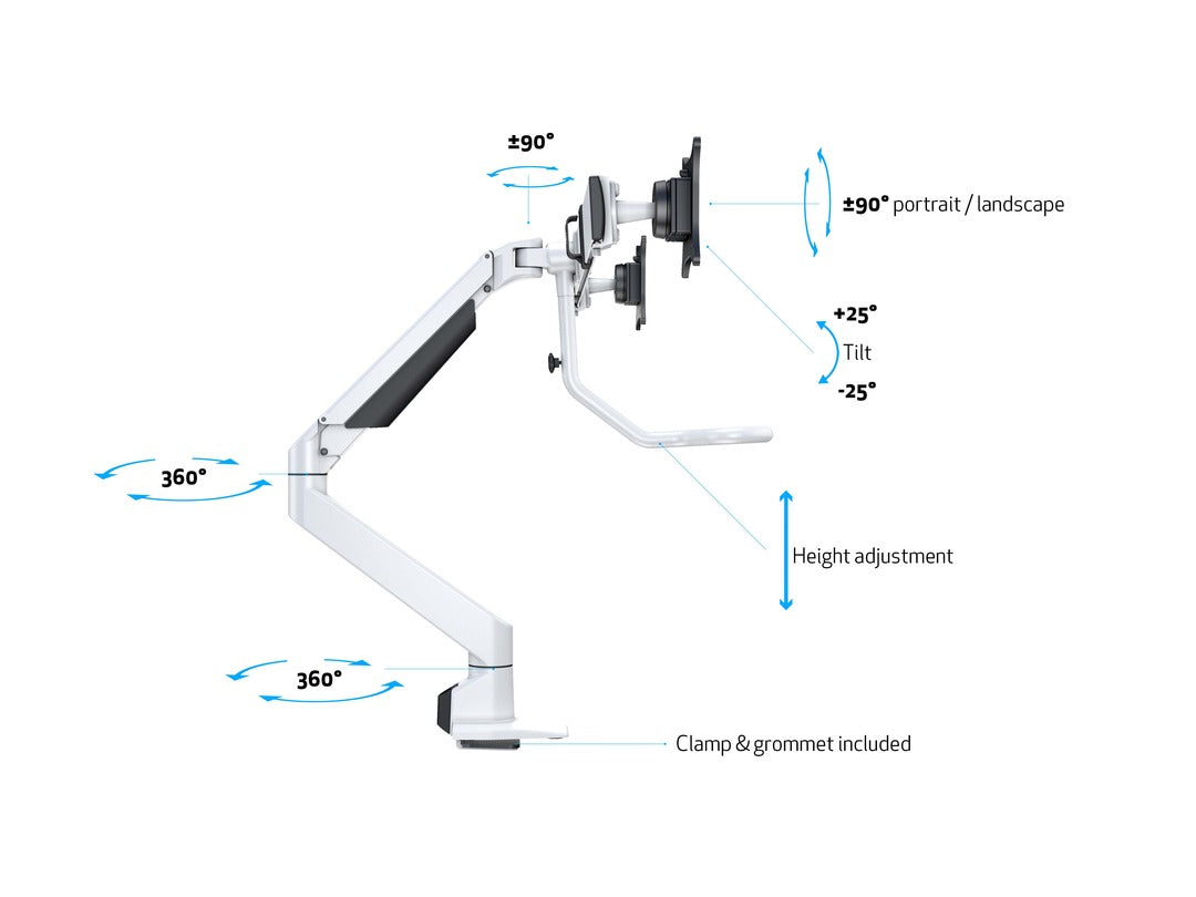 Multibrackets M VESA Gas Lift Dual Monitor Arm with Duo Crossbar for 15"–28" Monitors | 7350073736379