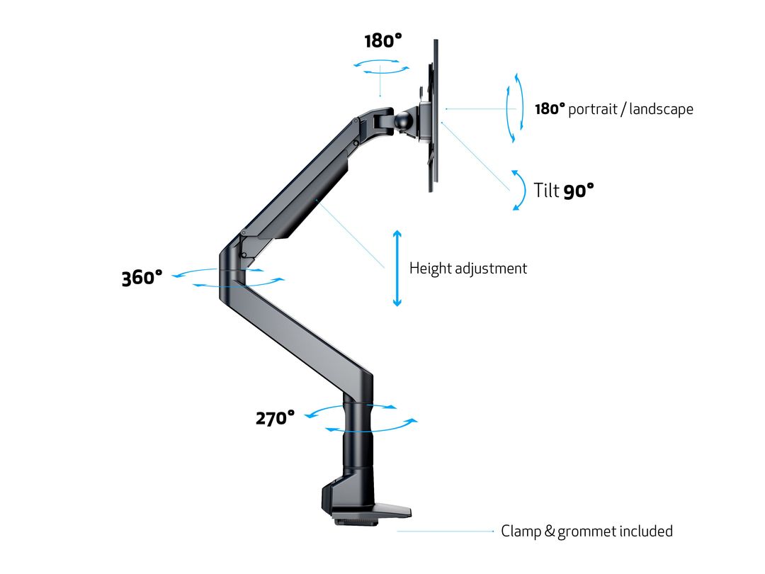 Multibrackets M VESA Gas Lift XL HD Single Monitor Arm for 15"–49" Monitors | 7350073737123
