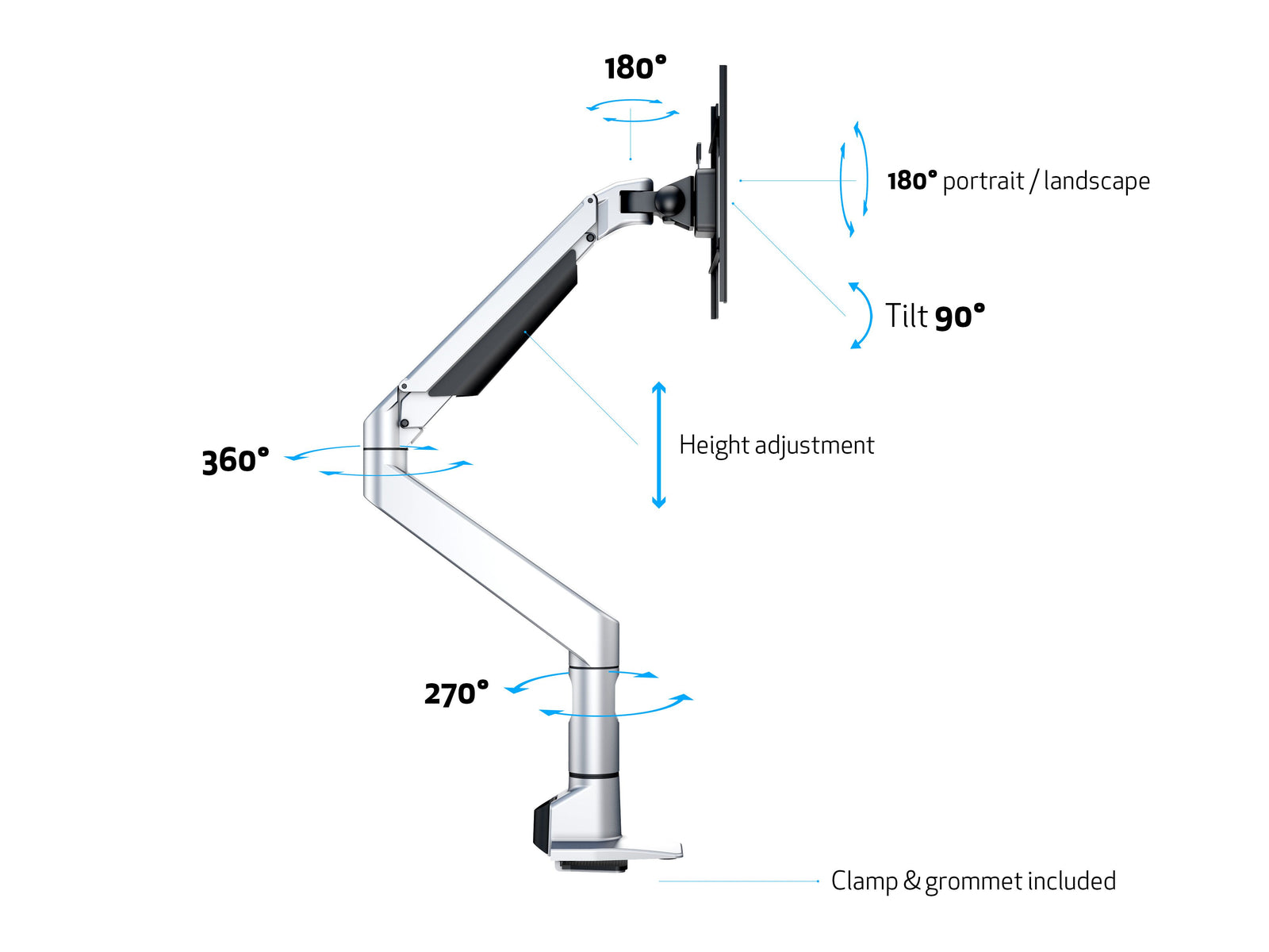 Multibrackets M VESA Gas Lift XL HD Single Monitor Arm for 15"–49" Monitors | 7350073737130